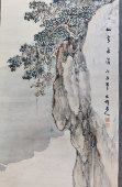 Старинная китайская картина, свиток «Пейзаж с горной сосной», живопись, Китай, кон. 19 в.