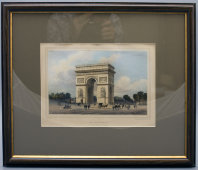 Старая гравюра «Париж, Триумфальная арка», Франция, 19 век