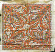 Старинный ситцевый платок «Красный орнамент», Трёхгорная фабрика, Москва, 1929 г.