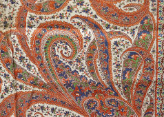 Старинный ситцевый платок «Красный орнамент», Трёхгорная фабрика, Москва, 1929 г.