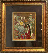 Старинная вышивная картина «Иван-царевич с Царевной», русский стиль, 1910-20 гг.