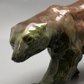 Большая фаянсовая скульптура «Медведь идущий», редчайшая роспись, ЗиК Конаково, 1950-60 гг.