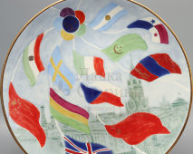 Авторская подписная тарелка «За мир и дружбу» (Всемирный фестиваль молодежи и студентов), художник Деморей Т. М., Вербилки, 1957 г.