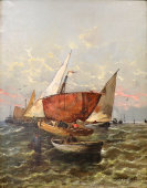 Картина «Лодки под парусами», художник O. D'Abrest, холст, масло, Европа, 1-я пол. 20 в.