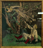 Старинная вышивная картина «Иван-царевич и Жар-птица», русский стиль, 1910-20 гг.