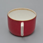 Агитационная чайная пара, чашка с блюдцем из сервиза «Оборонный» (Тачанка), художник Сазонов С. Е., фарфор, Вербилки, 1934-40 гг.