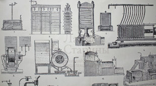 Старинная гравюра «Стеариновое производство»