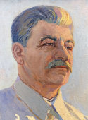 Портрет вождя народов «И. В. Сталин», фанера, масло, советская агитационная живопись, 1940-е