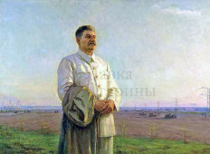 Портрет вождя народов «И. В. Сталин», фанера, масло, советская агитационная живопись, 1940-е
