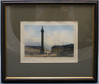 Антикварная гравюра «Париж, колонна на Вандомской площади», Франция, 19 век