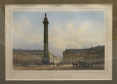 Гравюра «Париж, колонна на Вандомской площади», Франция, 19 век