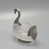 Старинная настольная сервировочная чаша «Лебедь», хрусталь, белый металл, Германия, 1-я пол. 20 в.