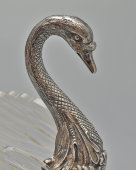 Старинная настольная сервировочная чаша «Лебедь», хрусталь, белый металл, Германия, 1-я пол. 20 в.