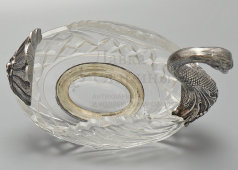 Старинная настольная сервировочная чаша «Лебедь», хрусталь, белый металл, Германия, 1-я пол. 20 в.