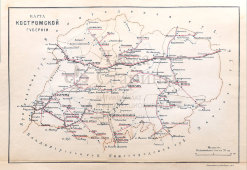 Старинная карта Костромской губернии, картографич. зав. П. Ф. Петш, Санкт-Петербург, к. 19, н. 20 вв.