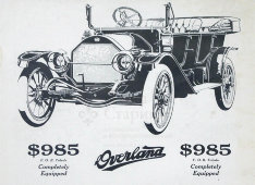 Реклама американской автомобильной компании «The Willys-Overland Company», паспарту, багет, США, нач. 20 в.