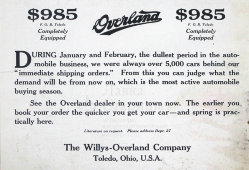 Реклама американской автомобильной компании «The Willys-Overland Company», паспарту, багет, США, нач. 20 в.