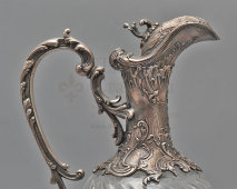 Антикварный кувшин для вина с цветочным декором, шпиатр, стекло, гравировка, Европа, нач. 20 в.