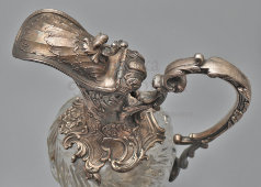 Антикварный кувшин для вина с цветочным декором, шпиатр, стекло, гравировка, Европа, нач. 20 в.