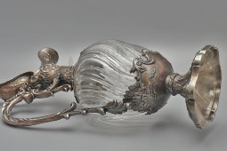 Антикварный кувшин для вина с цветочным декором, шпиатр, стекло, гравировка, Европа, нач. 20 в.