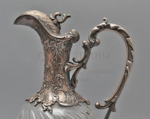 Антикварный кувшин для вина с цветочным декором, шпиатр, стекло, гравировка, Европа, нач. 20 в.