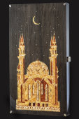 Подарочные нарды «Мечеть Кул Шариф», коллекция «Ориент», янтарь, карельская береза, мануфактура «Емельянов и сыновья»