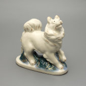 Статуэтка «Собака породы лайка», скульптор Бессарабова Н. И., Гжель, 1950-60 гг.
