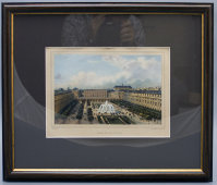 Старинная гравюра «Париж, сад Королевского дворца», Франция, 19 век