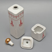 Сувенирный набор для специй «Москва Олимпиада-80»: флакон для уксуса и масла, солонка, перечница, горчичница, подставка, Минский фарфоровый завод, 1980 г.