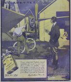 Старая американская реклама турецких сигарет «Fatima», паспарту, багет, США, нач. 20 в.