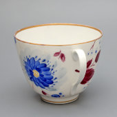 Большая чашка с блюдцем «Синие цветы», фарфор, живопись, ЛФЗ, юбилейное клеймо 1937 г.