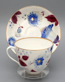 Большая чашка с блюдцем «Синие цветы», фарфор, живопись, ЛФЗ, юбилейное клеймо 1937 г.