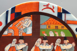 Авторская декоративная тарелка «Свадьба», керамика, Рига, 1950-60 гг.