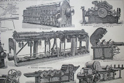 Старинная гравюра «Бумагопрядильные машины»
