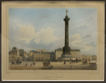 Гравюра «Париж, Июльская колонна», Франция, 19 век