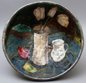 Декоративная керамическая тарелка «Натюрморт», автор Елисеева З. Я.,​ 1960-70 гг.