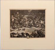 Старинная гравюра в паспарту «Петушиный бой. Королевский спорт», по оригиналу Уильяма Хогарта 1759 года, Европа, 19 в.