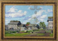 Картина пейзаж «Поселок «Северная двина», художник Быков А. П., холст, масло, 1951 г.