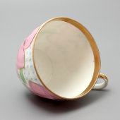 Антикварная чайная пара с розовыми цветами, фарфор, 19 век, завод М. С. Кузнецова
