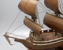 Старинная модель парусного корабля, латунь, дерево