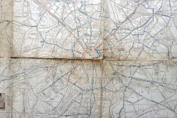 Советский двусторонний иллюстрированный план, карта города Москвы со схемой городского транспорта и метро, бумага, 1939 г.