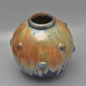Большая круглая декоративная ваза с поливами, керамика, СССР, 1950-60 гг.