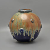 Большая круглая декоративная ваза с поливами, керамика, СССР, 1950-60 гг.