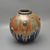 Большая круглая декоративная ваза с поливами, керамика, СССР, 1950-60 гг.