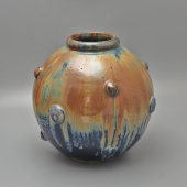 Большая круглая декоративная ваза с поливами, керамика, СССР, 1950-60 гг.