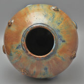 Большая круглая декоративная ваза с поливами, керамика, СССР, 1950-60 гг.