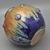 Большая круглая декоративная ваза с поливами, керамика, СССР, 1950-60 гг.