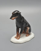 Фигурка «Собака породы доберман», марка «Серп и молот», скульптор Воробьев Б. Я., фарфор, анималистика ЛФЗ, 1920-е