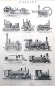 Комплект старинных гравюр «Паровозы», словарь Ф. А. Брокгауза и И. А. Ефрона, Россия, н. 20 в.
