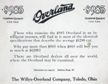 Старинная реклама американской автомобилестроительной компании The Willys-Overland Company, паспарту, багет, США, нач. 20 в.